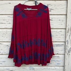 A&A BoHo Peasant Embroidered Festival Prairie Angel Gauzy Tunic Blouse Top